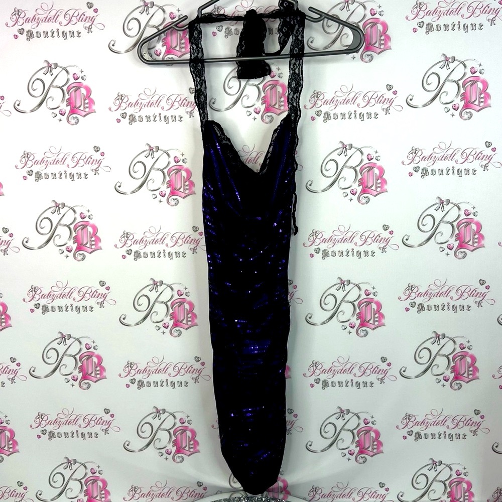 Demore dress sexy lace shiny sparkly Glamorous Backless Purple and Black Dress